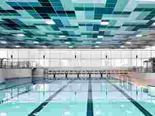 Suspended acoustic ceiling in swimming pool