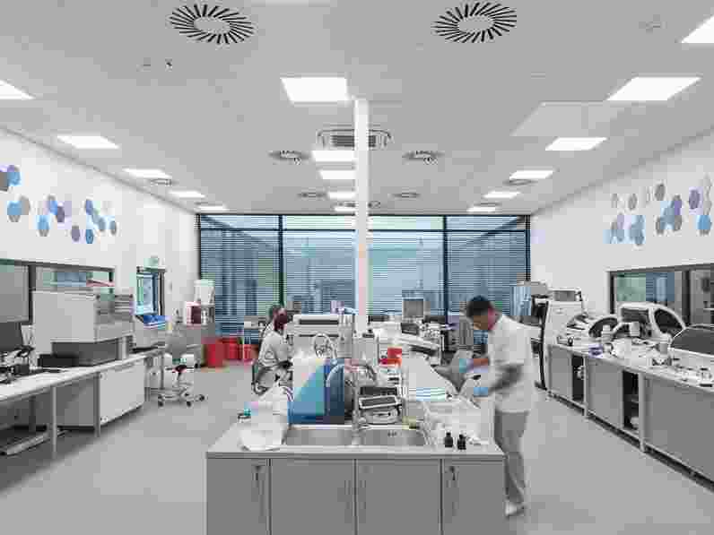 Laboratory with acoustic suspended ceiling