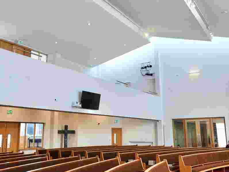 Acoustic plaster ceiling  in church