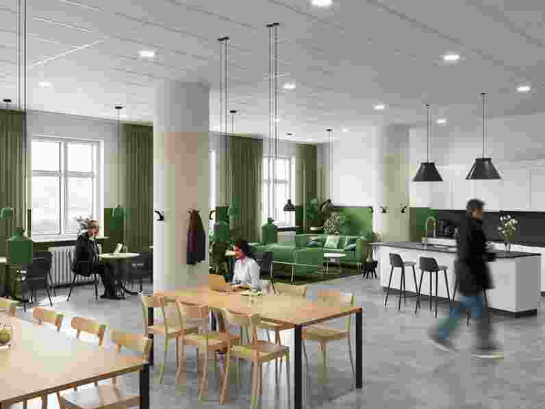 Canteen with Ecophon Gedina acoustic ceiling system