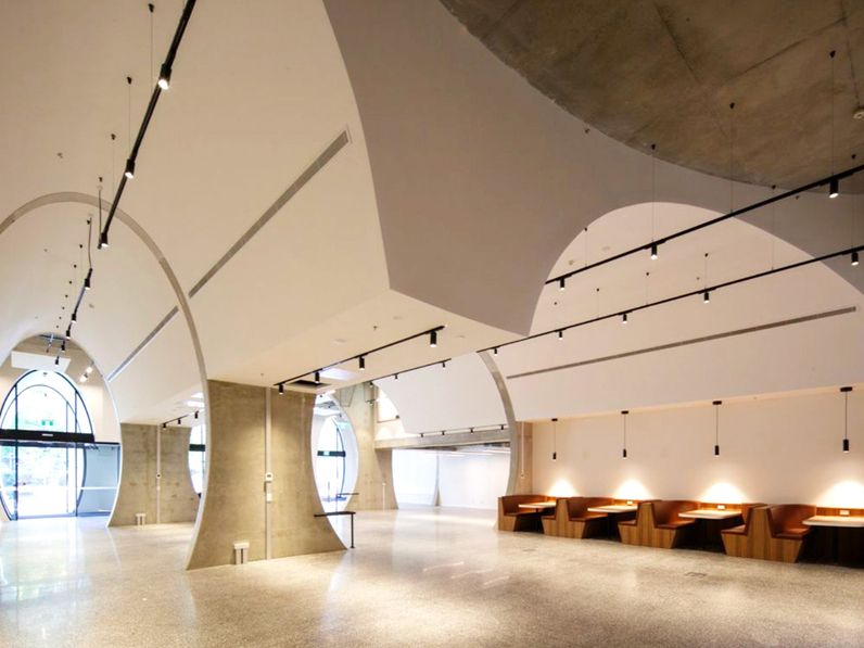 Acoustic curved ceiling at Victorian Pride Centre