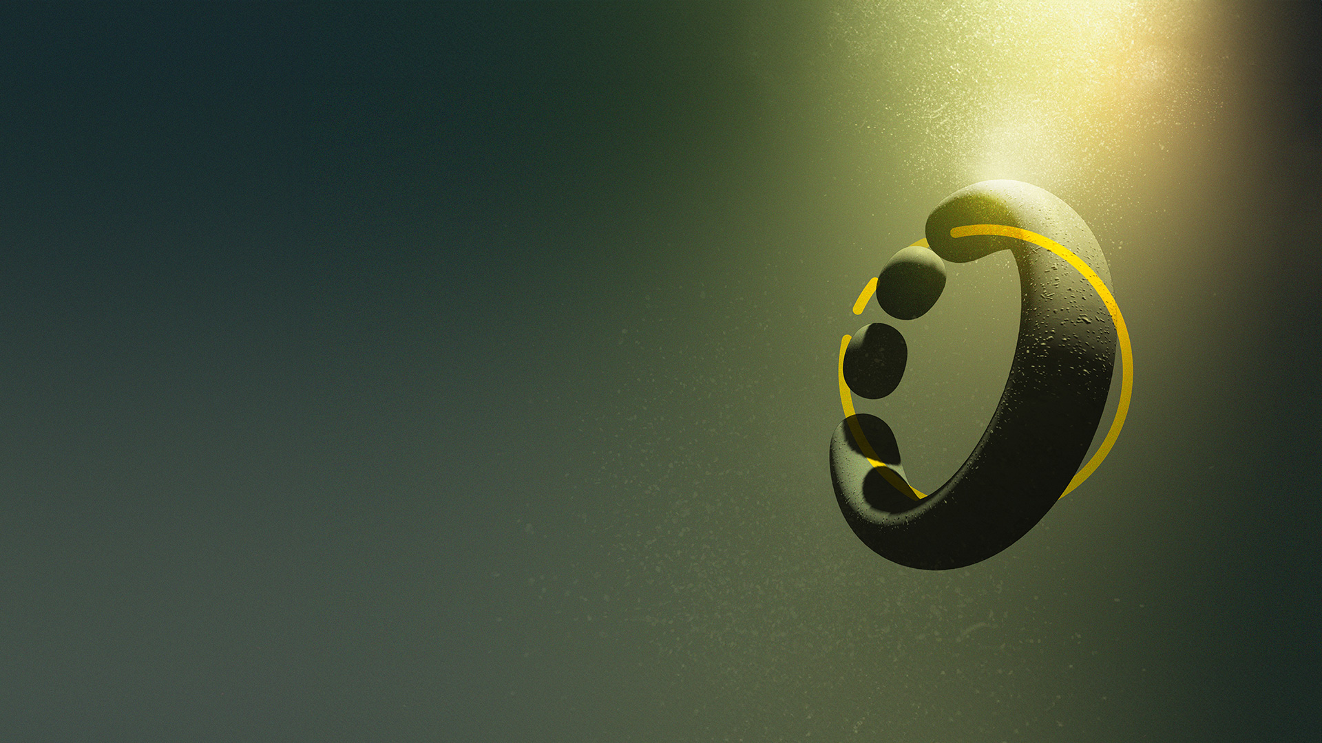 Green, graphical circle in green water with light coming in from above