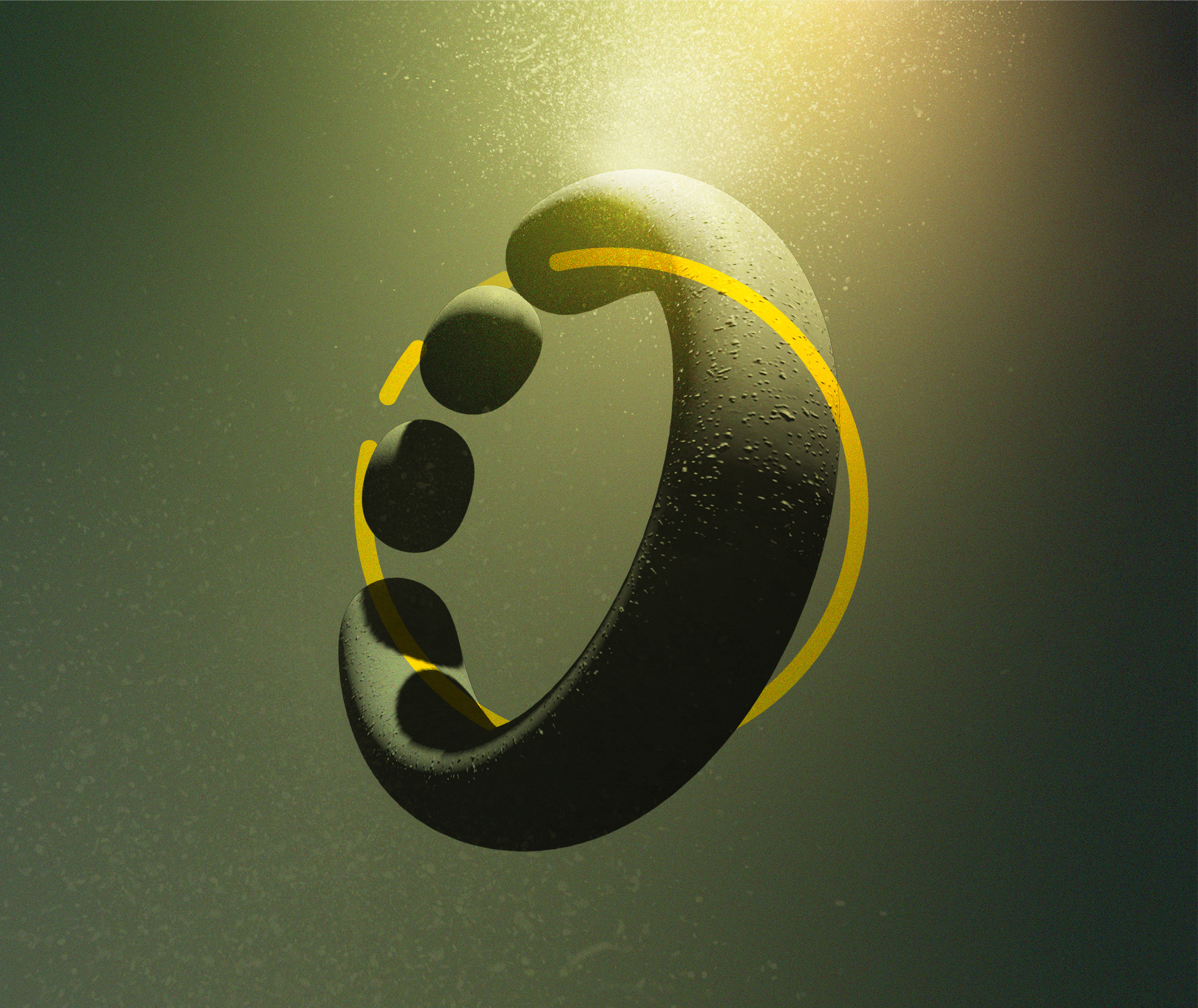 Green, graphical circle in green water with light coming in from above